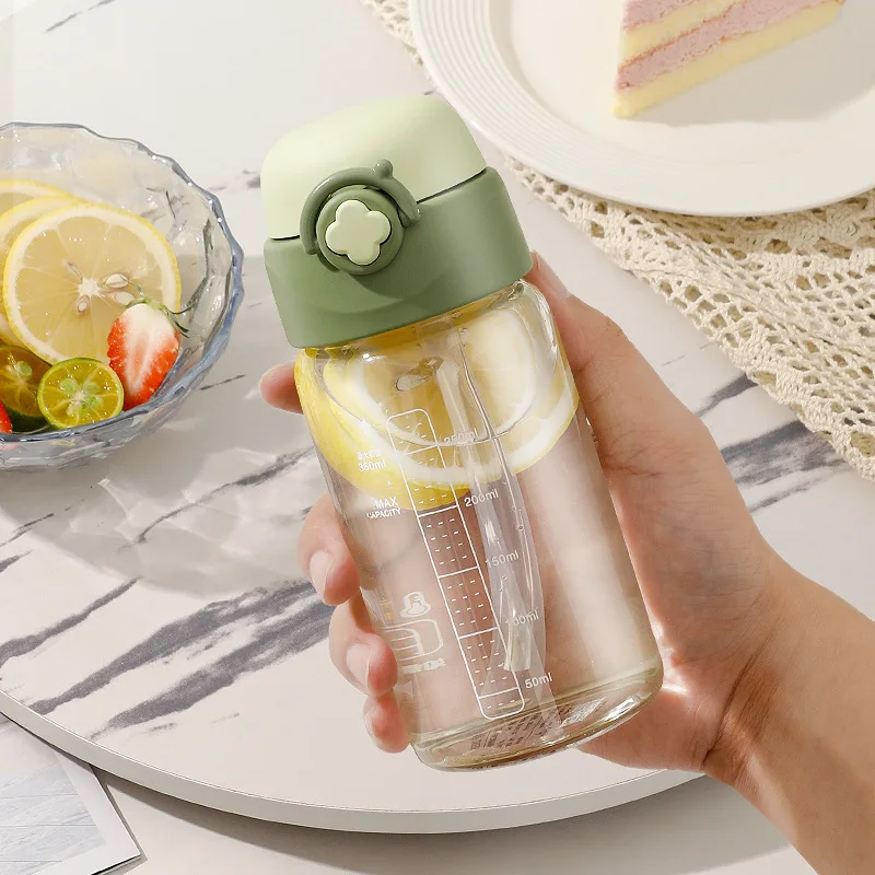 

High Temperature Resistant Glass Cup for Women Office Straw Cup Maternity Water Bottle Modern Simple Style Transparent Scale Cup