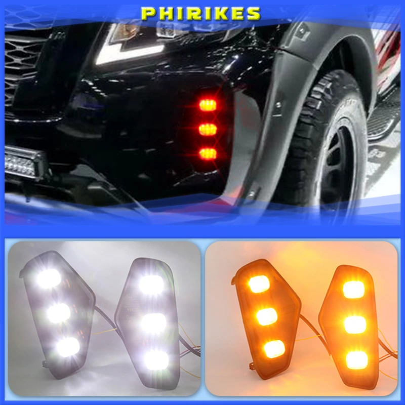 

2PCS LED DRL Fog Lights for Nissan NAVARA NP300 2021 Fog Light Fog Lamp Cover Daytime Running Light turn signal