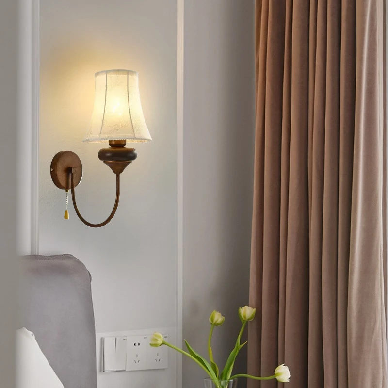 

Nordic Bedroom Bedside Wall Light Antique Corridor Living Room Stair Study Reading Lamp with Switch Background Wall Lamp