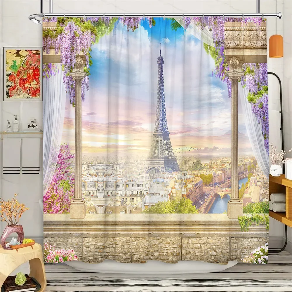 Paris Tower Nature Landscape Shower Curtain Set 2