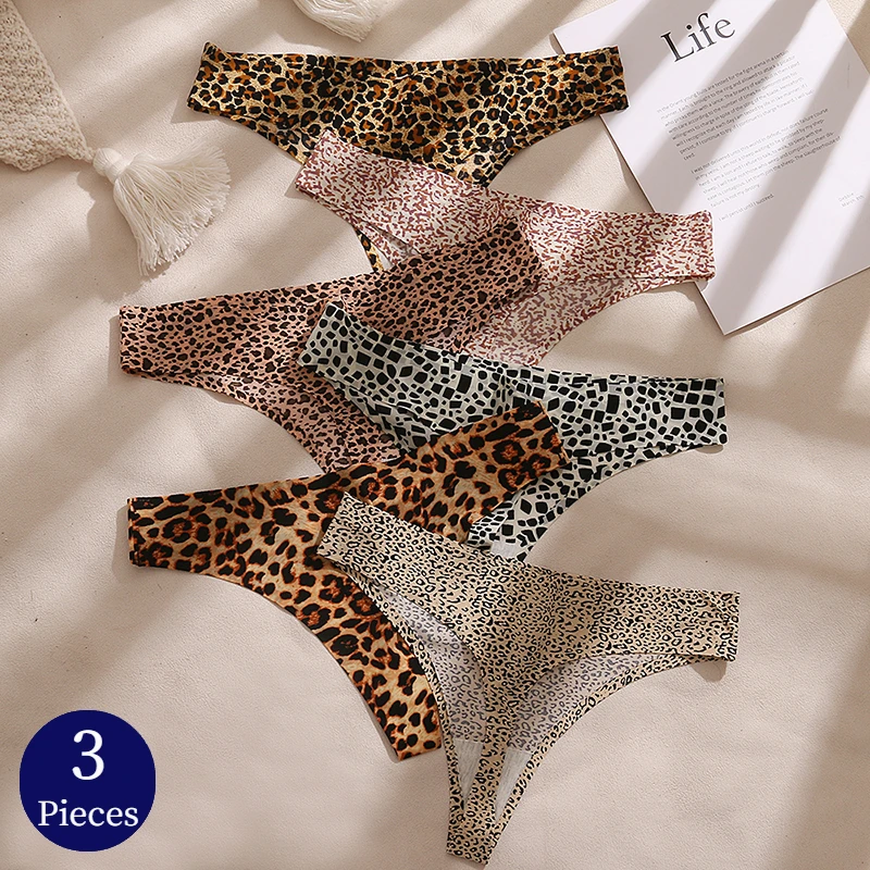 Giczi 3PCS/Set Women's Panties Fashion Leopard Thongs Woman Seamless Underwear Sexy Lingerie Breathable Cozy G-String Hot T-Back