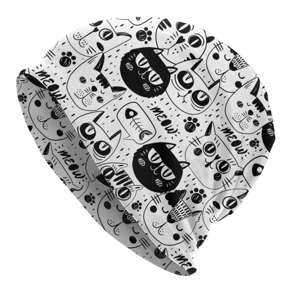 Fashion Thin Hats Black White Cat Bonnet Hipster Skullies Beanies Caps