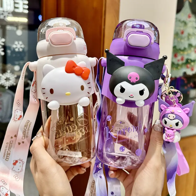 

Cute 600Ml Sanrio Hello Kitty Water Bottle Cinnamoroll Kuromi Kids Cup High Capacity Tritan Material Plastic Sippy Cup Girl Gift