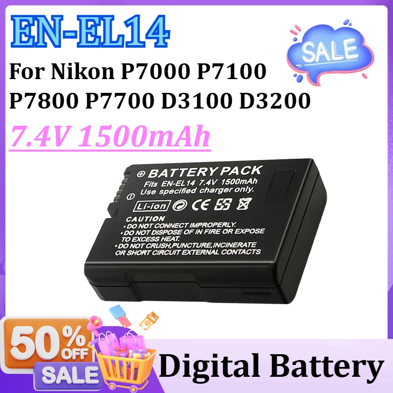 7.4V 1500mAh EN-EL14A EN-EL14 For Nikon P7000 P7100 P7800 P7700 D3100 D3200 D3300 D3400 D3500 D5600 D5100 D5300