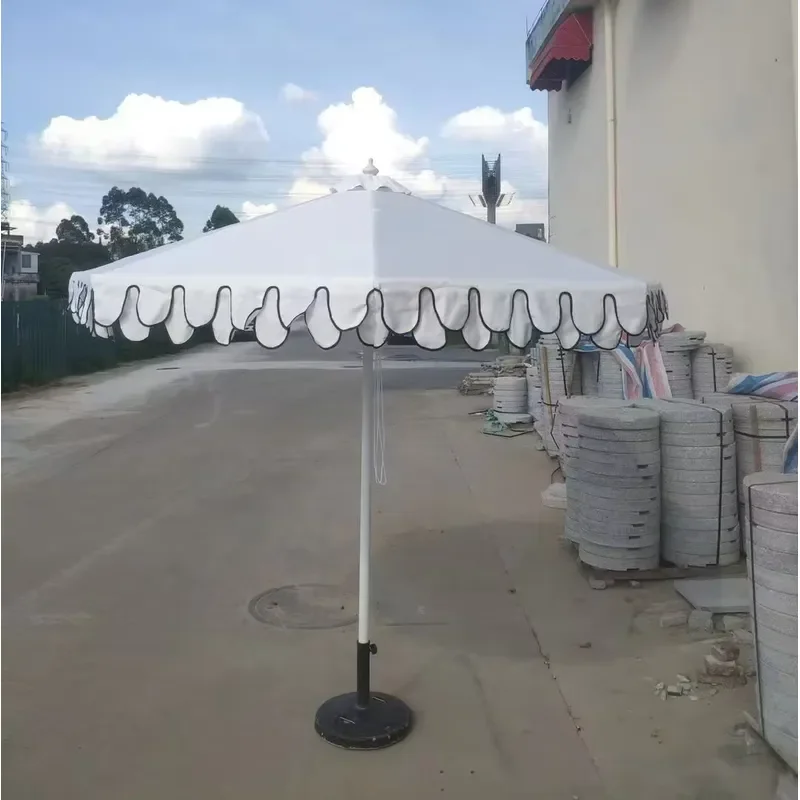 2.7m Large Custom Aluminum Pole Hotel Furniture Two-Tier Scalloped Parasol Patio Swimming Pool Sun Outdoor Garden Beach