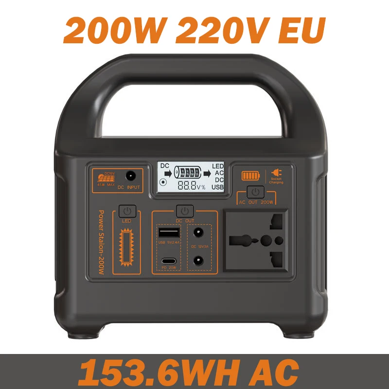 Przenośna stacja zasilania Gaiaray 200W 153.6Wh z ładowaniem solarnym, zasilacz 220V z baterią LiFePo4 do użytku na kempingu i w kamperach. — 2