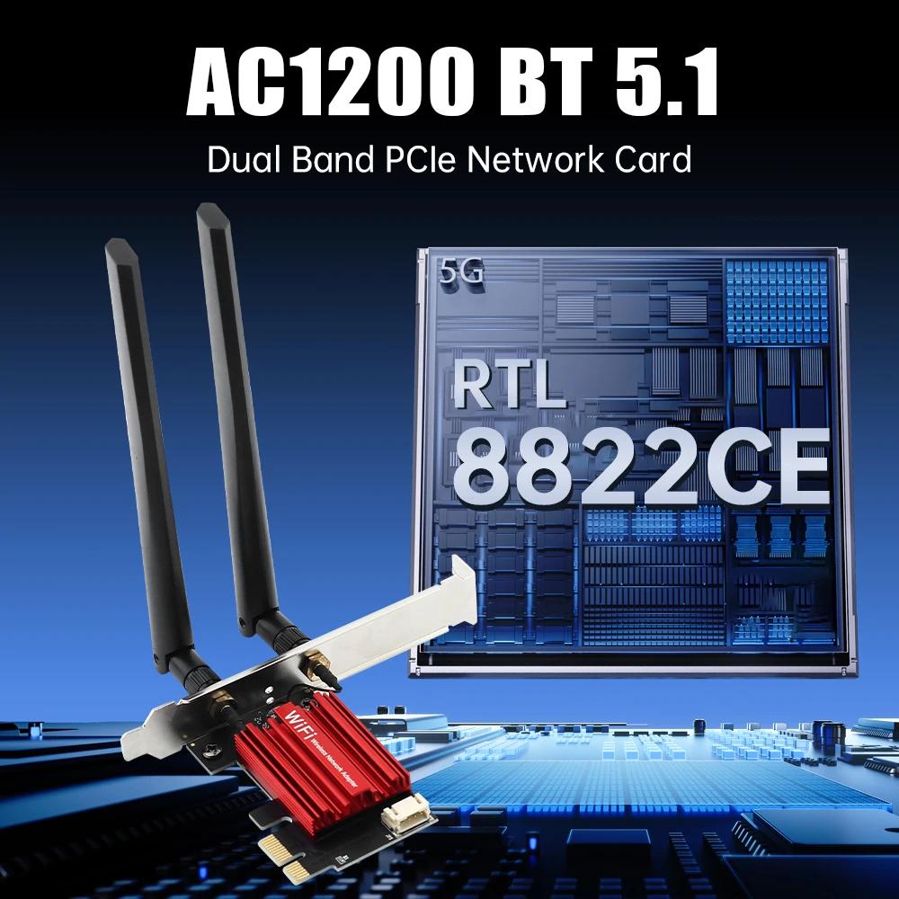 

fenvi 1200Mbps WiFi PCIE Adapter Bluetooth 5.1 Dual Band 2.4G/5G AC1200 WiFi5 Wireless Network Card 802.11ac For PC Win 7/10/11