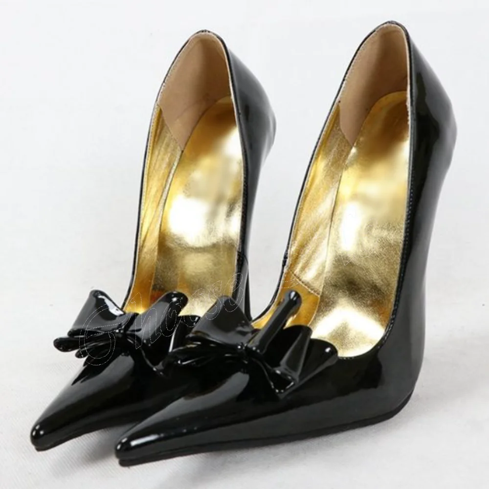 

Black 13cm Bow Knot Decor Pumps Thin Heel PU Leather Pointed Toe Shoes for Women Stilettos High Heels ShoesZapatos Para Mujere