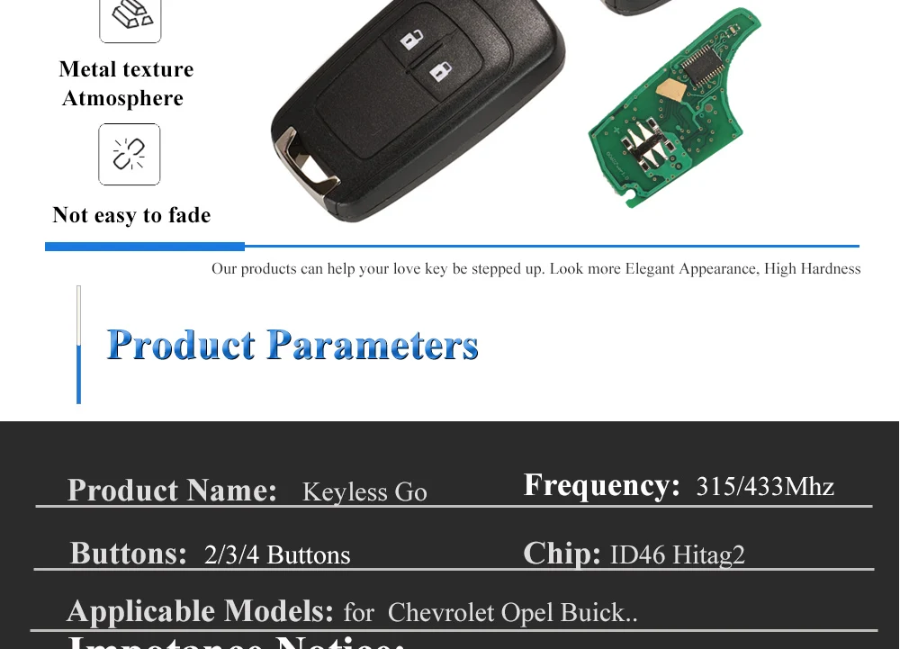 Jingyuqin 315/433MHz ID46 KeylessGo Smart-Remote Schlüssel für Chevrolet Cruze Aveo Orlando Trax Lacrosse Encore Regal Verano 2/3/4/5B – Detail 4