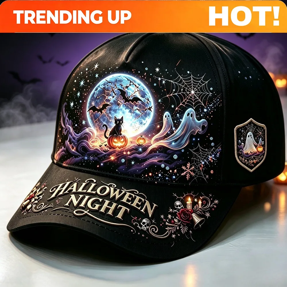 Customization Customization Gothic-style Baseball Cap For Halloween Night, Adjustable Peaked Cap Printed With Luminous Ghosts, P