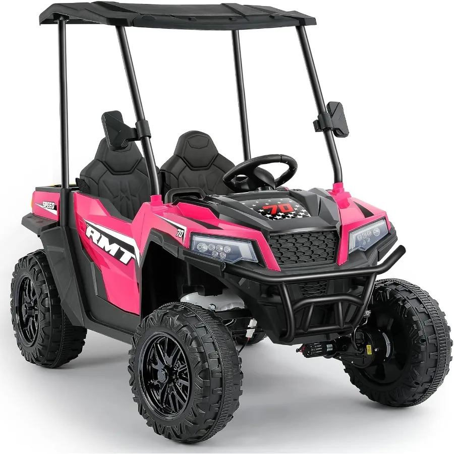 รถยนต์ของเล่นเด็กขนาดใหญ่ 24V, รถยนต์เด็กนั่งได้ 2 ที่นั่ง พร้อมหลังคาบังแดด, กระบะท้ายแบบยกได้และพลั่ว, ความเร็ว 4.5 ไมล์ต่อชั่วโมง, รถยนต์ไฟฟ้าขับเคลื่อน 4 ล้อสำหรับเด็ก, รถยนต์แบตเตอรี่พร้อมรีโมท