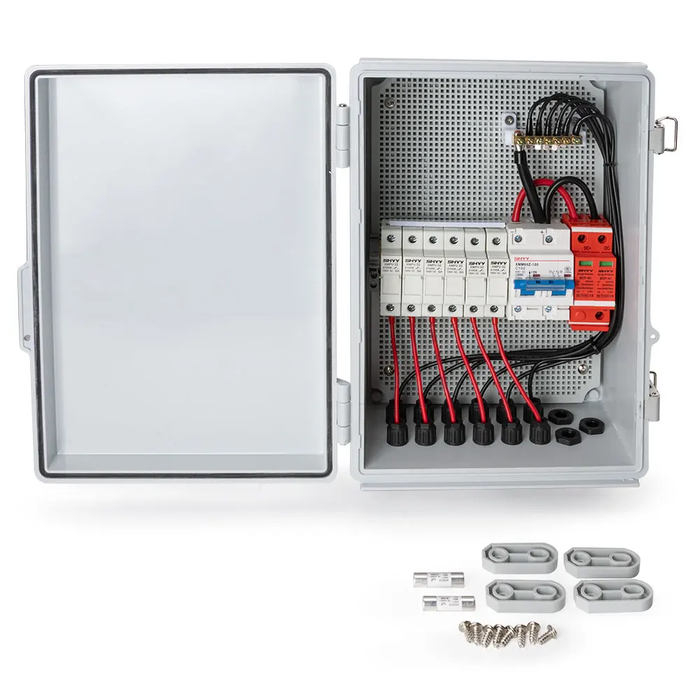 

6 String Solar Combiner Box, PV Combiner Box with Lightning Arreste, 63A Circuit Breakers and 15A Rated Current Fuse