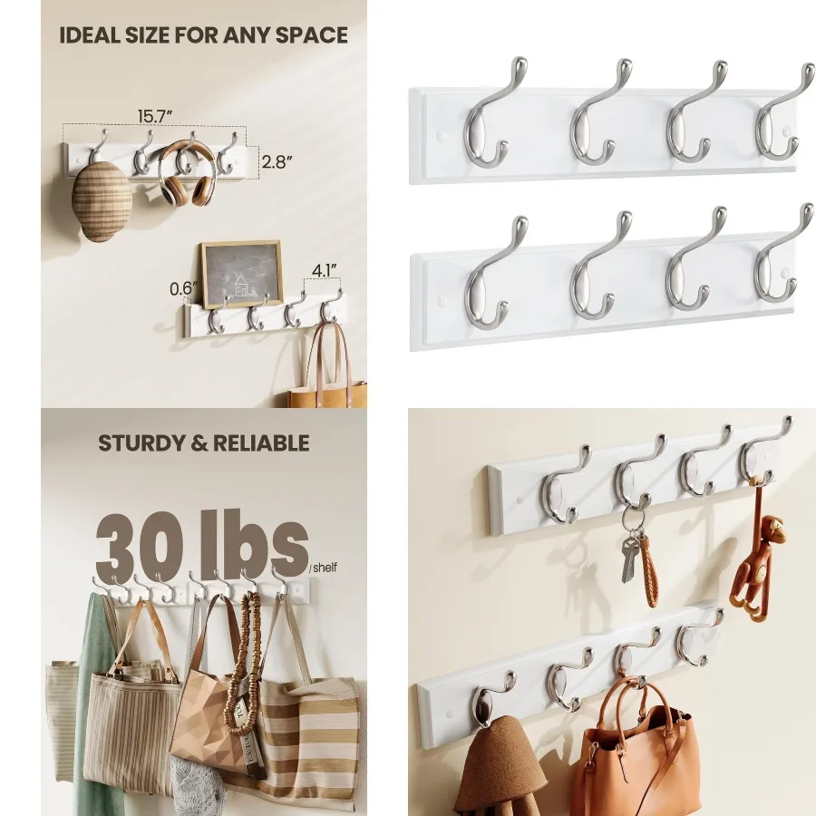 

Настенная вешалка для одежды в упаковке, 2 шт., с белыми настенными крючками для пальто и шляп, идеально подходящая для хранения вещей в прихожей, спальне или прихожей.