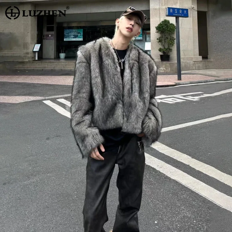 LUZHEN 2025 Inverno Nuova Moda di Lusso Temperamento Pelliccia Sintetica Parka Giacca da Uomo Alla Moda di Alta Qualità Bello Cappotto Imbottito JY5413