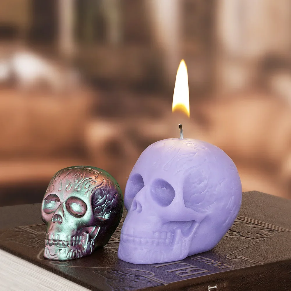 

Flame Skeleton Head Ornament Silicone Mold DIY Epoxy Resin Candle Skull Head Keychain Pendant Mold Halloween Handicraft Handmade