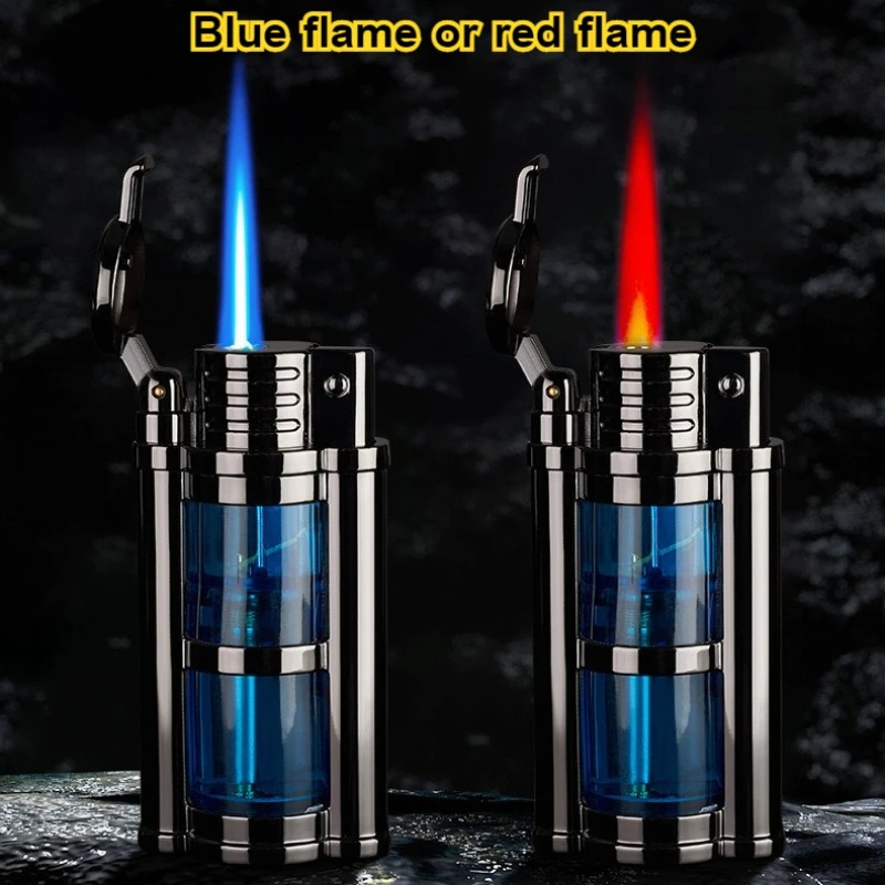 

Creative Mechanical Butane Gas Lighter Metal Outdoor Windproof Blue Red Flame Turbojet Transparent Lighter Smoking Gift