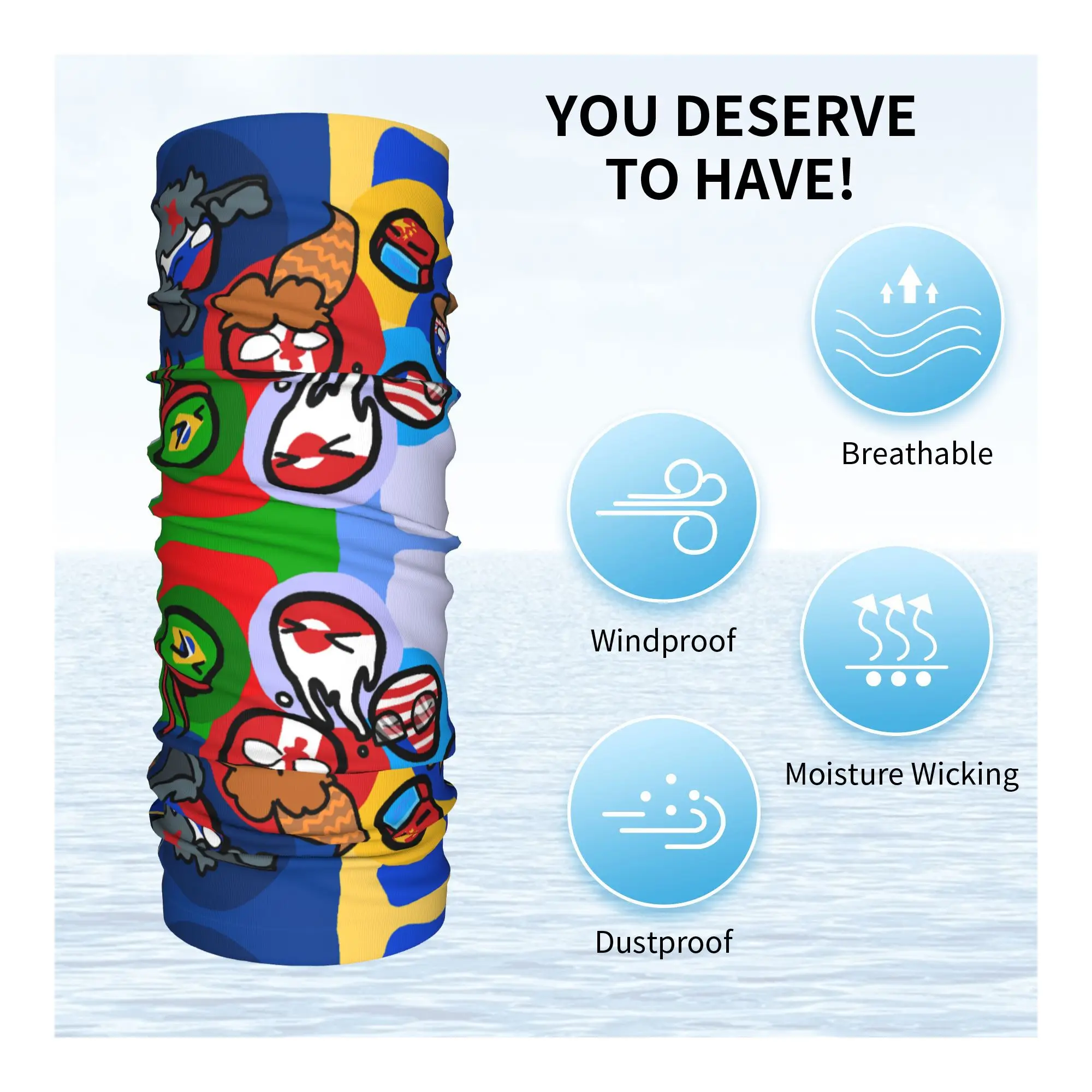 Benutzerdefinierte Countryball Cartoon Länder Erde Halsmanschette Damen Herren UV Gesichtsschutz Winter Bandana Schal zum Wandern
