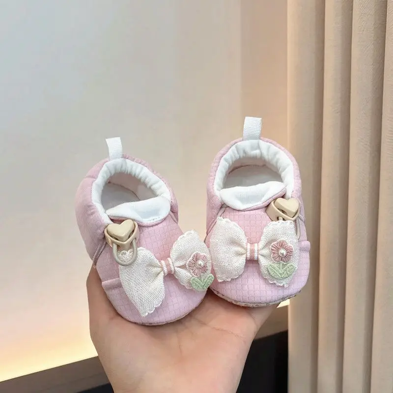 

Cotton Baby Princess Shoes with Bow Knot for Newborn 0-1 Year Spring Autumn Infant Walking Shoes Breathable Non Slip Design