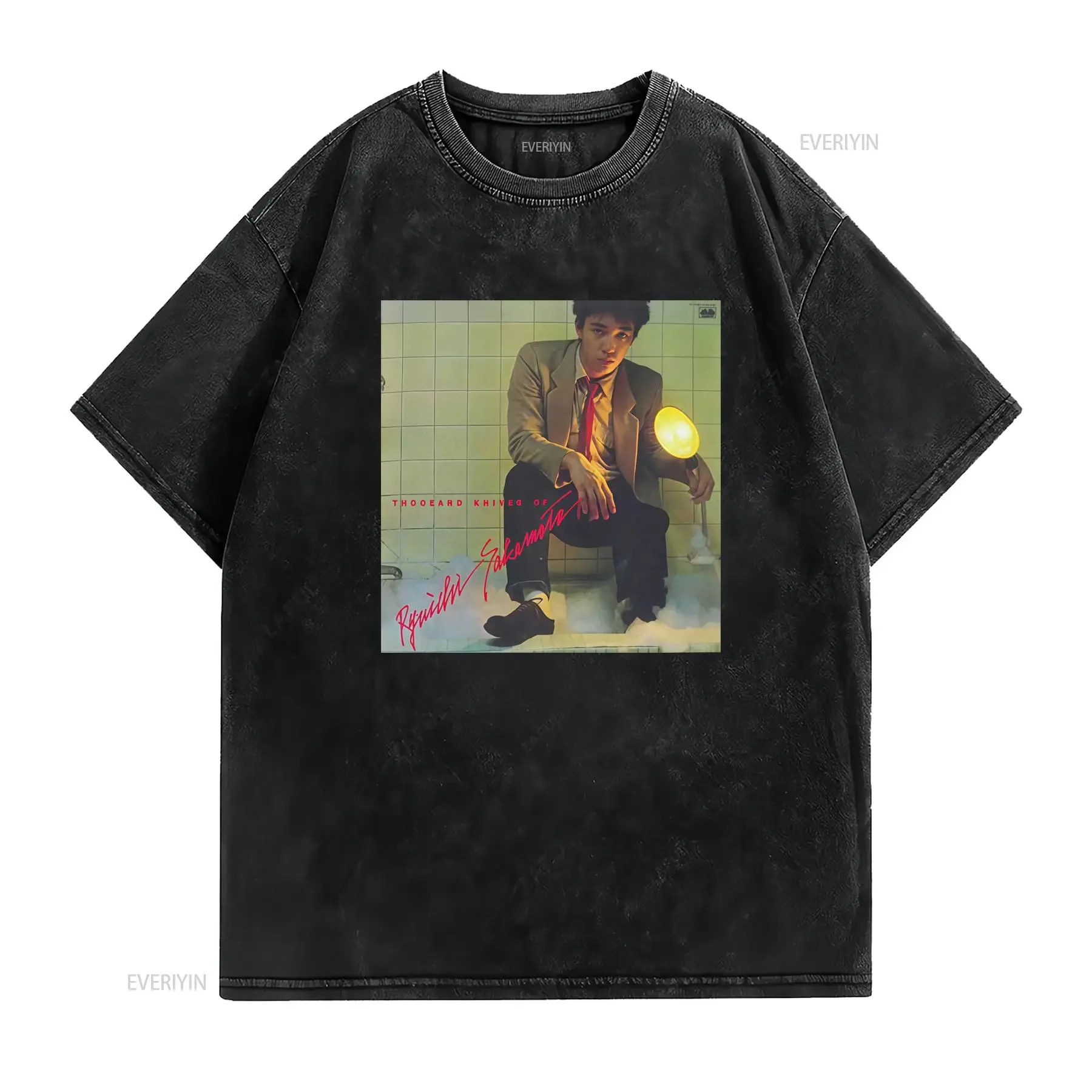 Sakamoto Ryuichi Sen No Knife Medicom Toy Collaboration T Shirt vintage Washed Casual designer clothes Versatile graphic Unisex