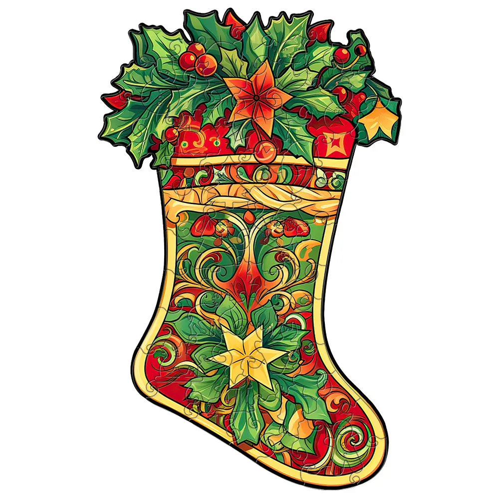 Christmas Socks Wooden Puzzle for Adults, Animal Shaped Pieces Puzzles Toys with Beautiful Package, Christmas Gift Home Decor