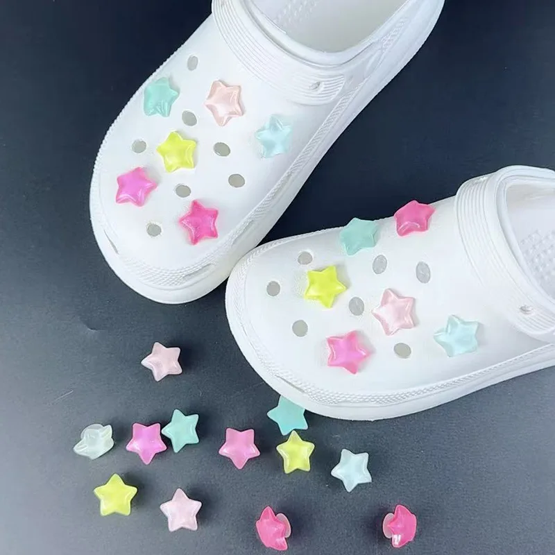 12PCS Fashion Shoe Charms Set Accessories Hole Shoe Buckle Shining Five-Pointed Star DIY 3D Shoes Decorations for Bogg Bag
