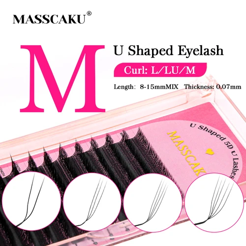 MASSCAKU 4D/5D L/M extensiones de pestañas postizas en forma de U fáciles de recoger imitación visón negro mate 8-15mm mezcla de pestañas de maquillaje naturales suaves