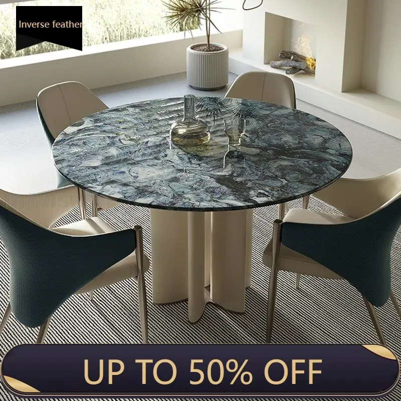 Round Table For Dining Room Stable Flower Pattern High Density Board Table Frame Marble Smooth Countertop Designed Kitchen Table