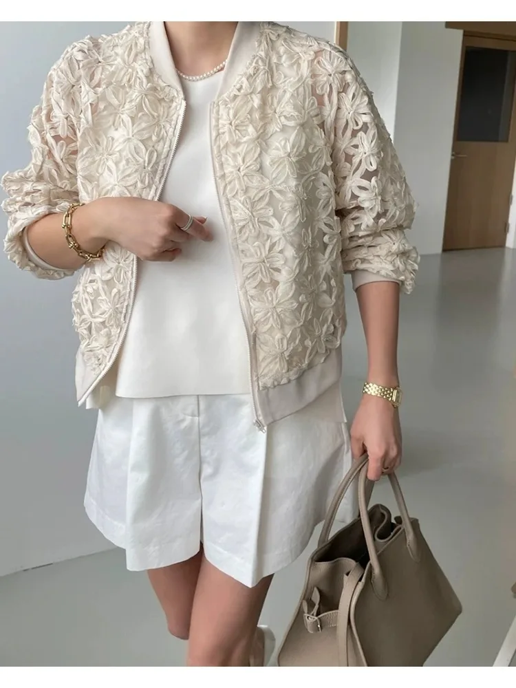 

Trendy Loose Thin Outerwear Women Jacket New Spring Autumn Fashion Lace Top Casual Basic Coat Female Embroidery Clothes