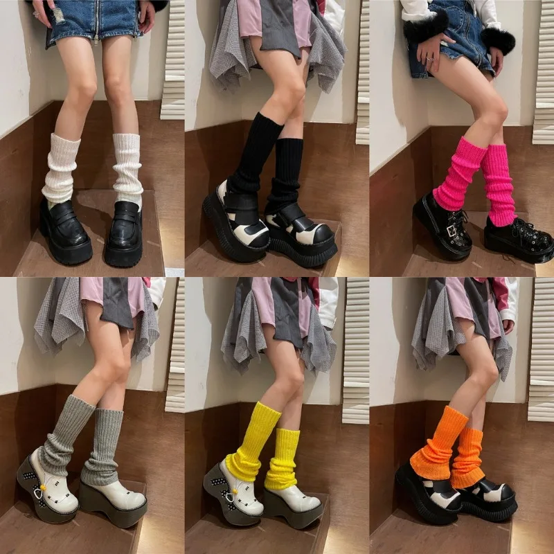 40cm Knitted Leg Warmers Women Sweet Jk Lolita Gothic Striped Harajuku Style Y2k Candy Color Arm Ankle Warm Slouchy Leg Covers