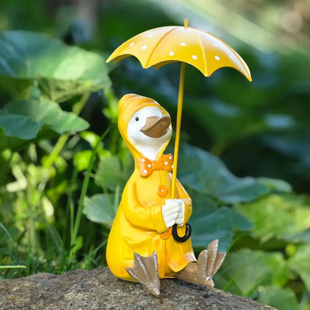 Crafts Resin Duck Umbrella Ornament Cartoon Cute Animal Sculpture Handicraft Waterproof Miniatures Figurine Cabinet