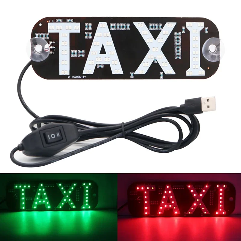 Taxi LED Sign Light Dual Color Changeable Red Green, Hook on Car Window USB Powered Taxi Decor Light