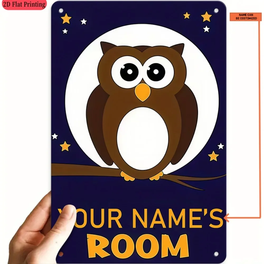 Custom Owl Tin Plaque 8x12in, Personalized Name Metal Sign, Study Room Wall Art Gift, Home Room Decor Only