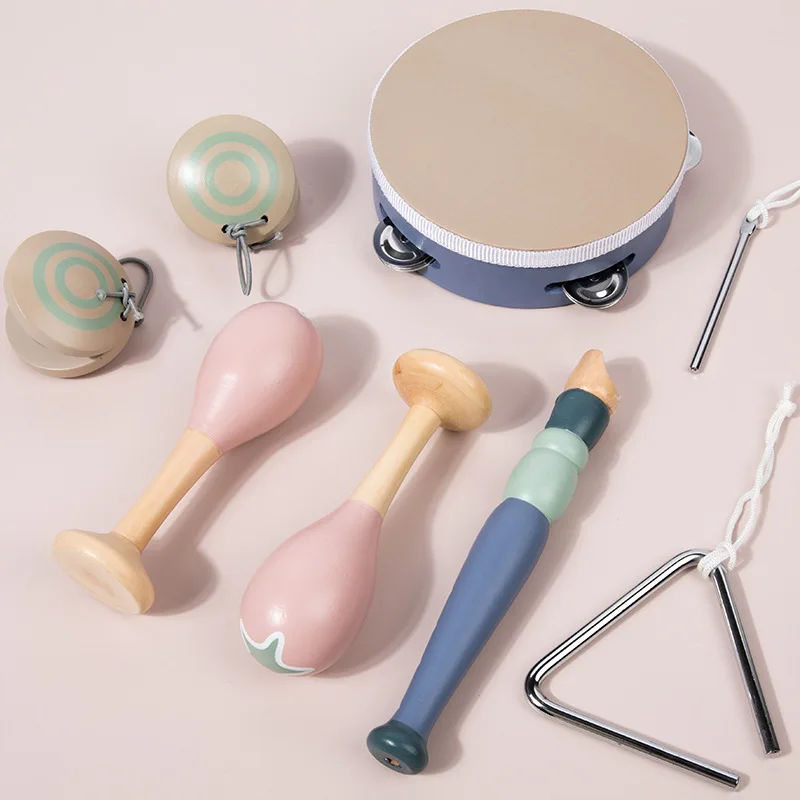 幼児用オルフ楽器セット - ラトルドラム、トライアングル、カスタネット、マラカス、早期教育玩具