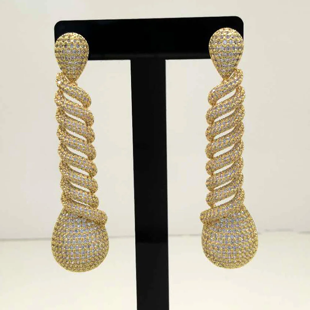 Missvikki Luxury Gorgeous Trendy Long Earrings For Women Wedding Cubic Zircon Crystal CZ Dubai Bridal Earring Fashion Jewelry