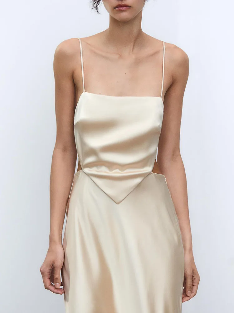 فستان صيفي جديد للنساء، فستان طويل مثير من الحرير الساتان بدون حمالات، مفتوح من الخصر، على الطراز الأوروبي، بخصر ضيق، بدون أك... #5