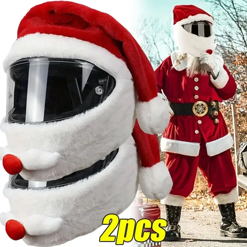Plush Santa Helmet Cover - Xmas Hat for Motorcycle Helmet New Year Cosplay Party Supplies Festive Holiday Accessories