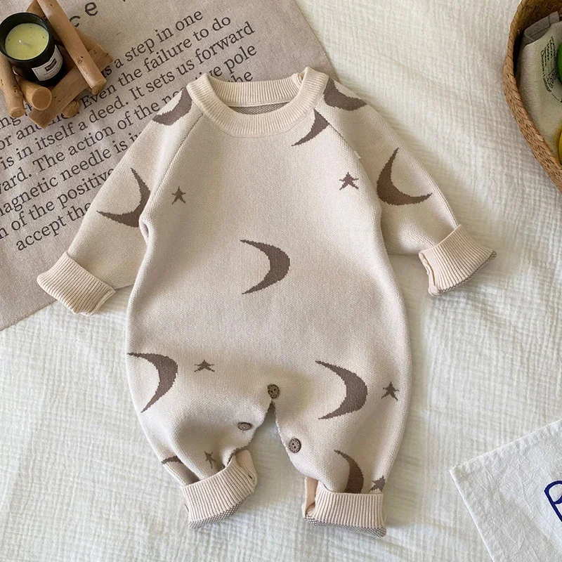 جديد ربيع 2026 جمبسوت محبوك للفتيات الصغيرات بأكمام طويلة مطبوع عليه طفل رضيع فتاة رومبير محبوك ملابس الأطفال