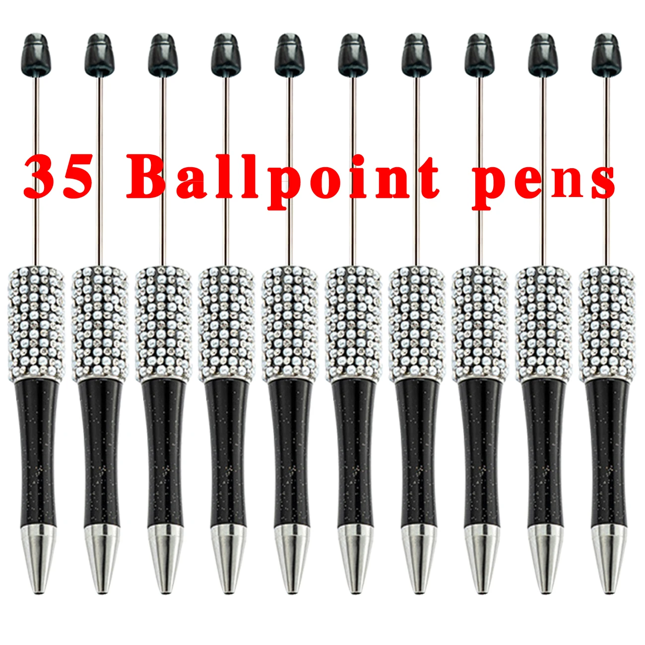 

35Pcs Black Diamond Beaded Pen Wholesale Creative DIY Handmade Sticker Set Diamond Beaded Ballpoint Pens Advertising Gift Pen