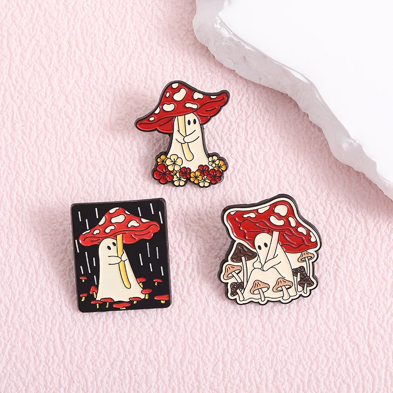 Wandering Ghost with Mushroom Umbrella Enamel Pins Halloween image 5