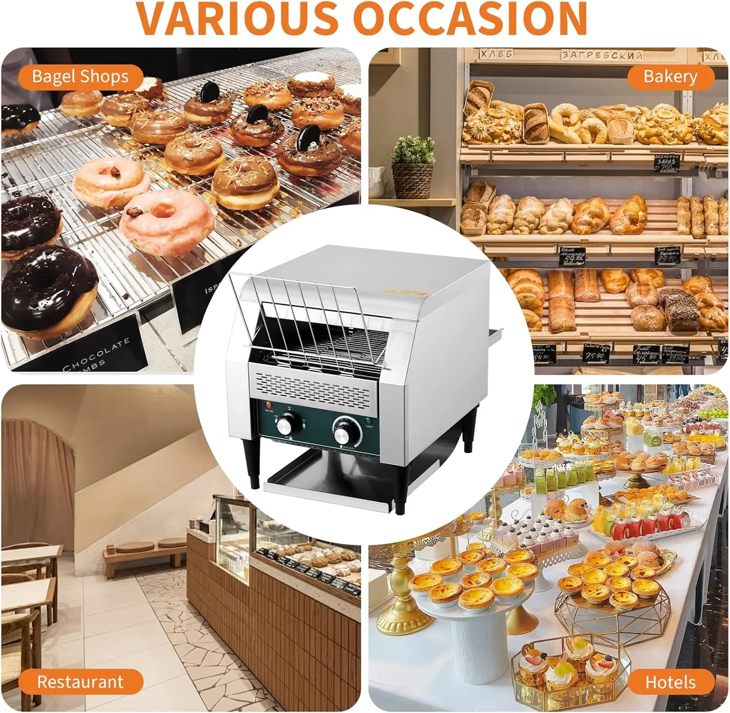 Commercial Conveyor Toaster 450 Slices/Hour, Heavy - Duty Stainless Steel Electric Toaster with Adjustable Browning for Restaura