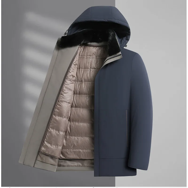 Duck Down Jackets 2025 Winter Men's Detachable Down Liner & Fur Collar Puffer Coat Outdoor Windproof Thicken Warm Parka Clothing