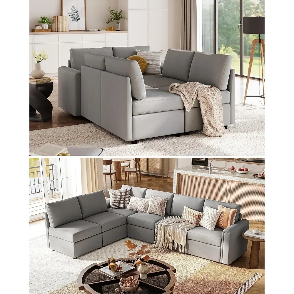 Convertible Sectional Sofa, U-Shaped Sofa with Storage, Modular Sectionals with Ottomans, 6 Seat Oversized Sofas with Chaise