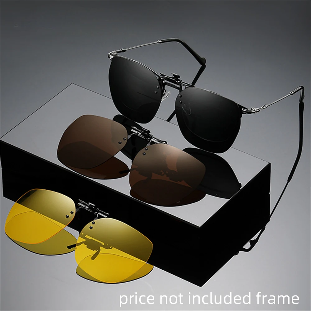 VIVIBEE Oversized Flip Up Clip On Sunglasses For Glasses Fishing Polarized UV400 Big Size Night Vision Fog Driving Goggles