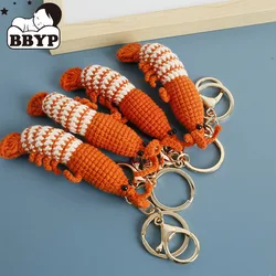 Cute Shrimp Charm Keychains Cartoon Mini Hand Knitted Car Keyring Lovely Backpack Handbag Pendant Couple Keyholder