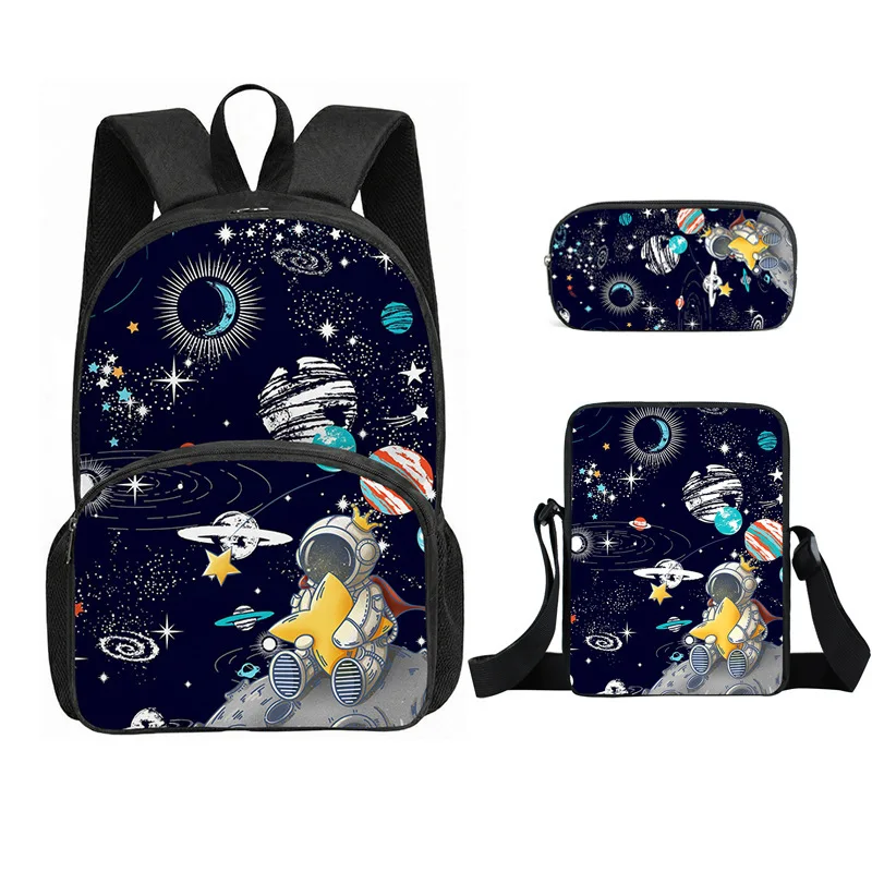 Popular Youthful Novelty astronaut space 3D Print 3pcs/Set Student Travel bags Laptop Daypack Backpack Shoulder Bag Pencil Case