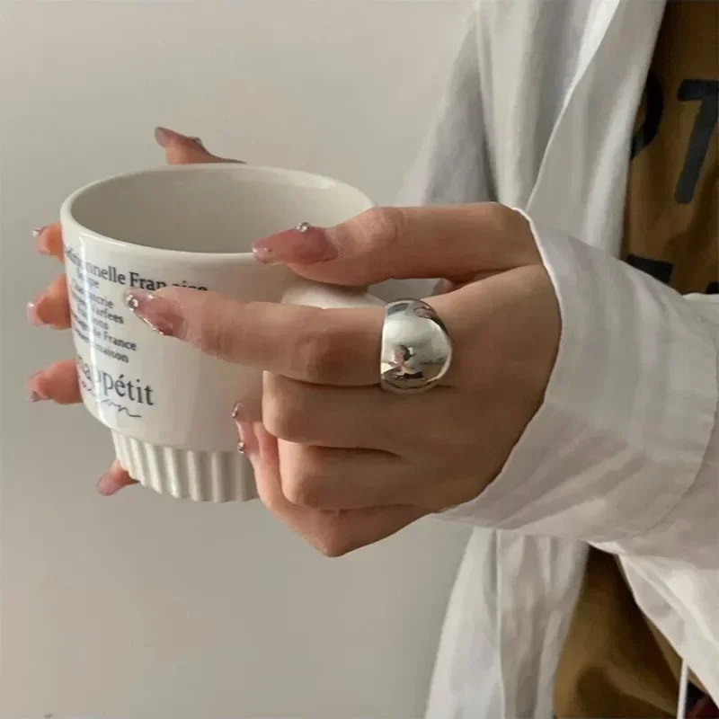 Anillo liso de Plata de Ley 925 para mujer, regalo con personalidad Punk, joyería minimalista ajustable creativa, triangulación de envíos