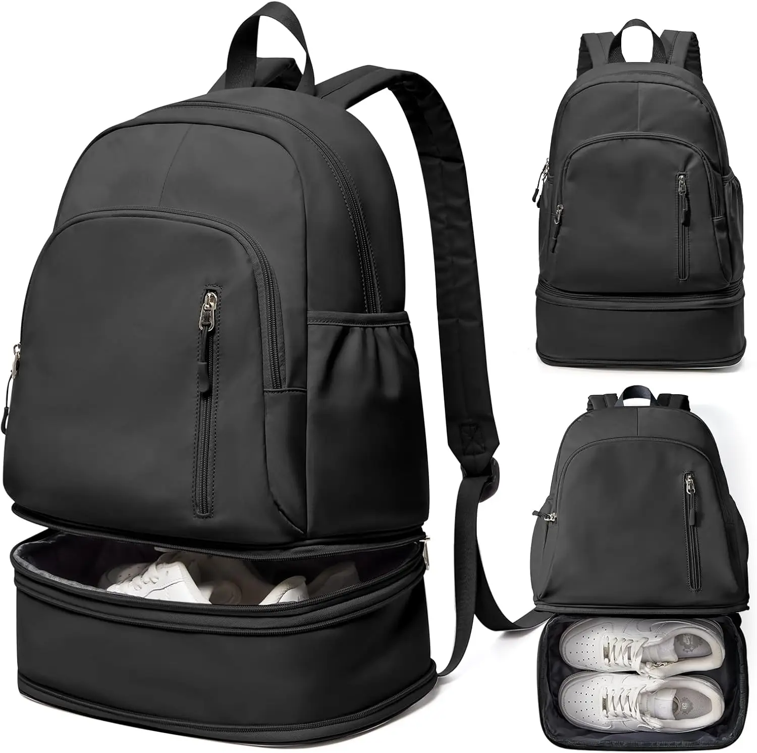 

Gym Backpack for Women Men, Lightweight Sports Backpack with Shoe Compartment, Waterproof Wet Pocket, Black