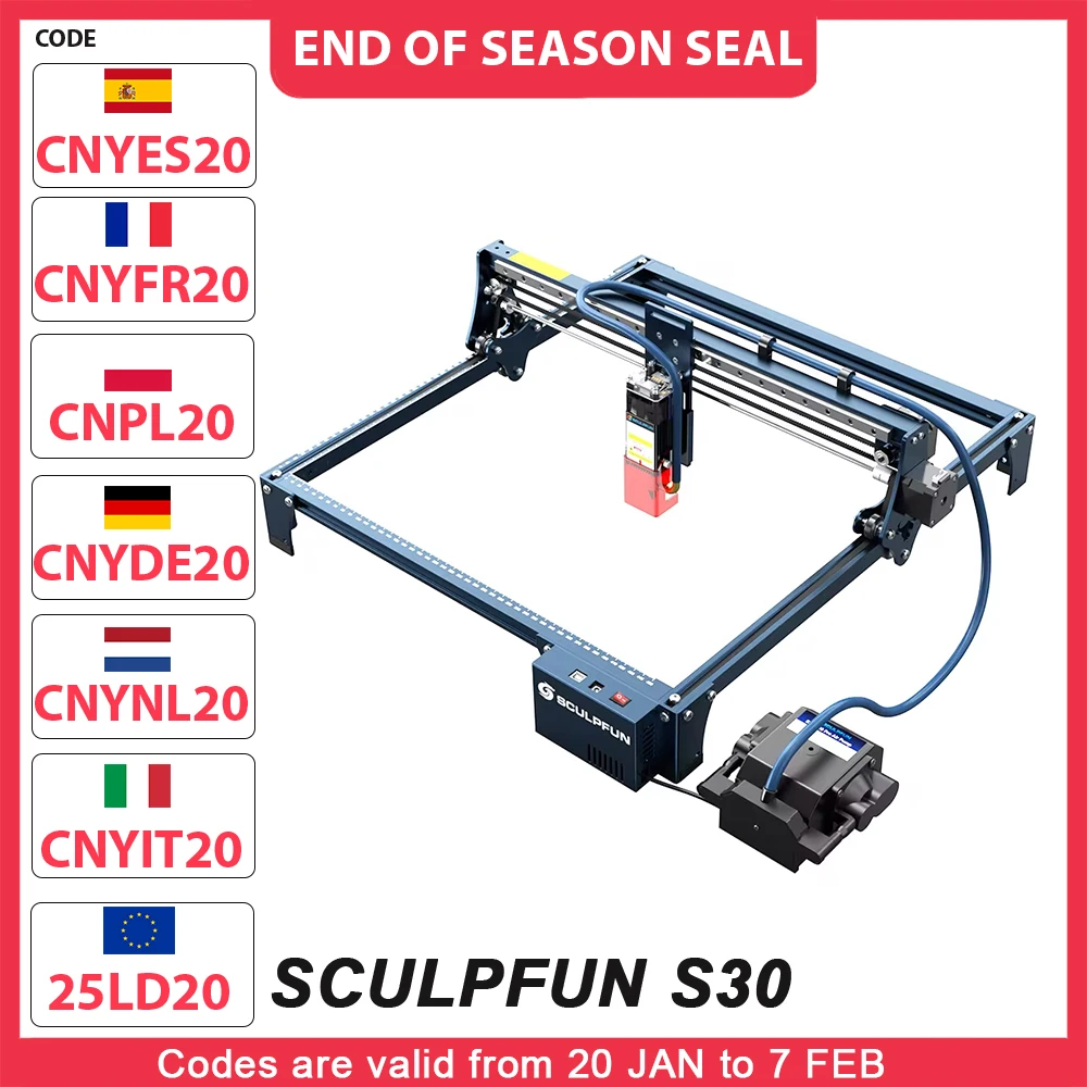 SCULPFUN S30 5W Laser Engraver Cutter Automatic Air-assist 0.06*0.06mm Laser Focus 32-bit Motherboard Engraving Size 410*400mm