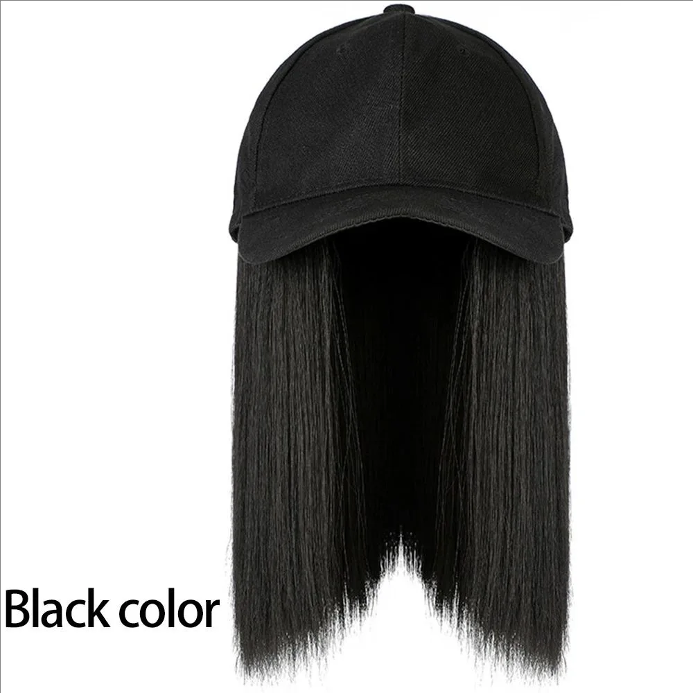 짧은 직모 모자 가발 야구 모자 조절 가능 블랙 브라운 가발, 여성용