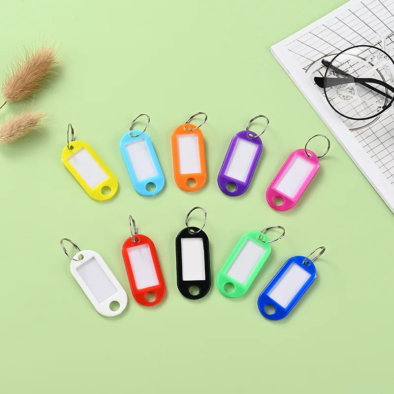 10pcs Key Tags Mix Color Plastic Key Chain Tags with Blank Paper Labels Split Keyring DIY Making Numbered Baggage Identifier Tag